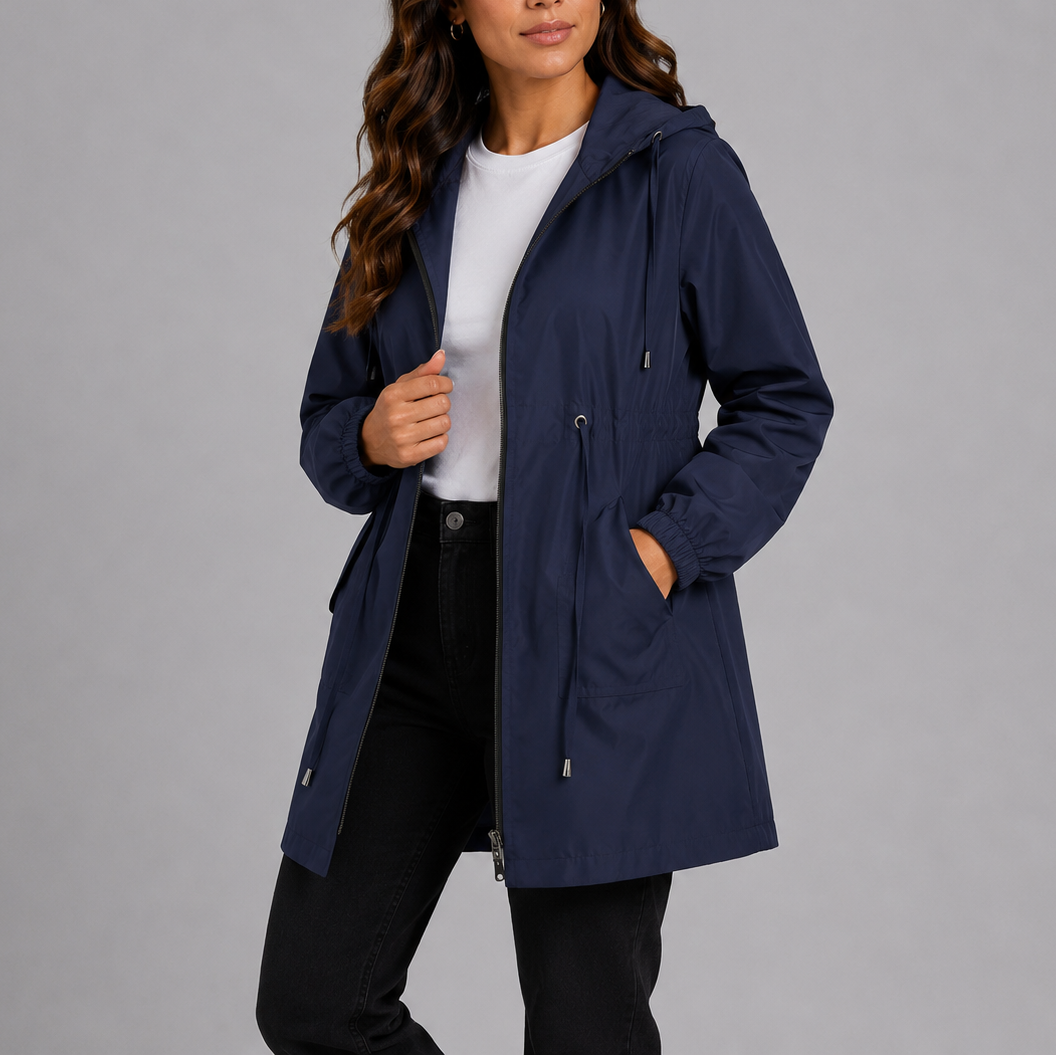 Fleur | Lichtgewicht regenjas met capuchon voor dames - Marineblauw