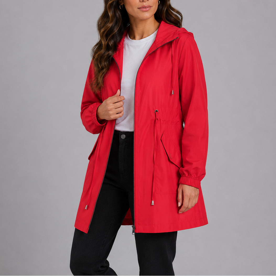 Fleur | Lichtgewicht regenjas met capuchon voor dames - Rood