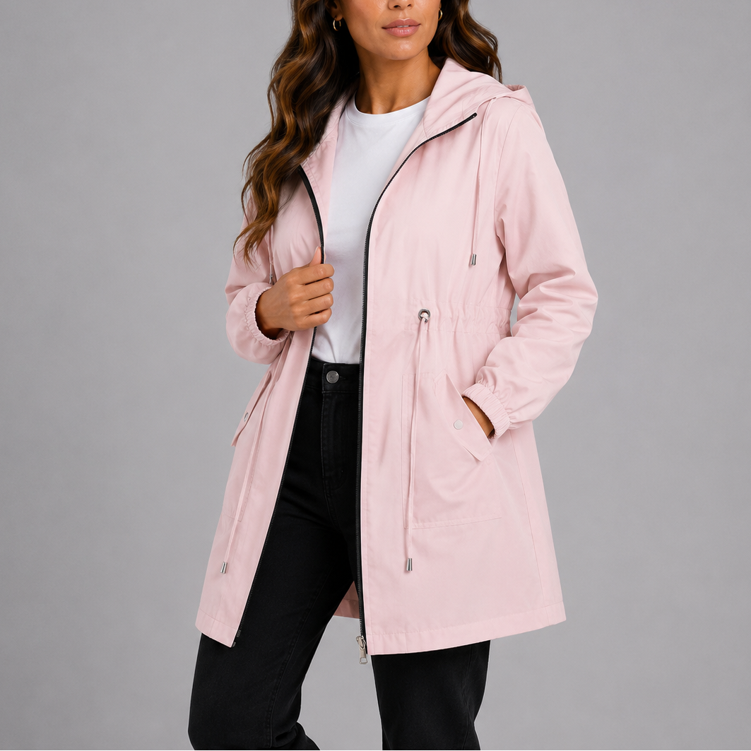 Fleur | Lichtgewicht regenjas met capuchon voor dames - Roze