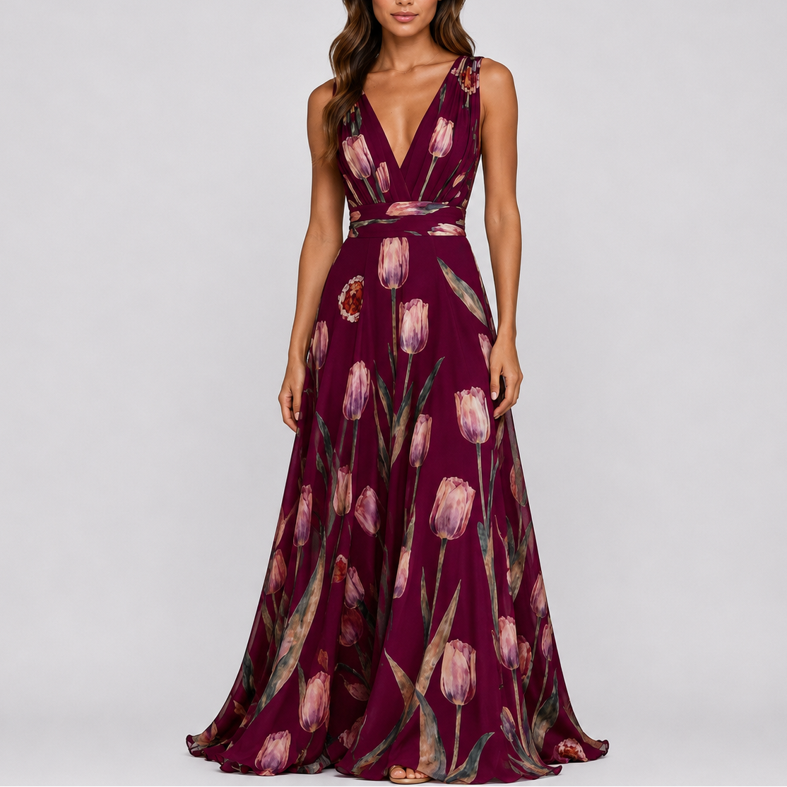 Fleur | Maxi jurk dames met bloemenprint - Rood