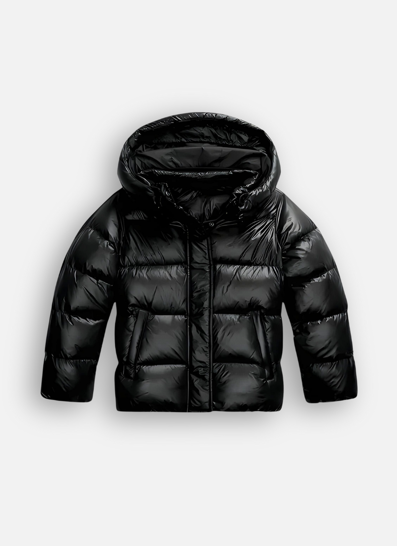 Floor | Gewatteerde puffer jas met capuchon - Zwart