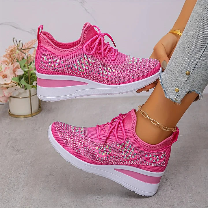 Floortje | Dames sneakers met sleehak - Fuchsia roze