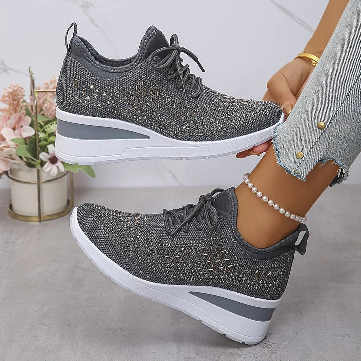 Floortje | Dames sneakers met sleehak - Grijs