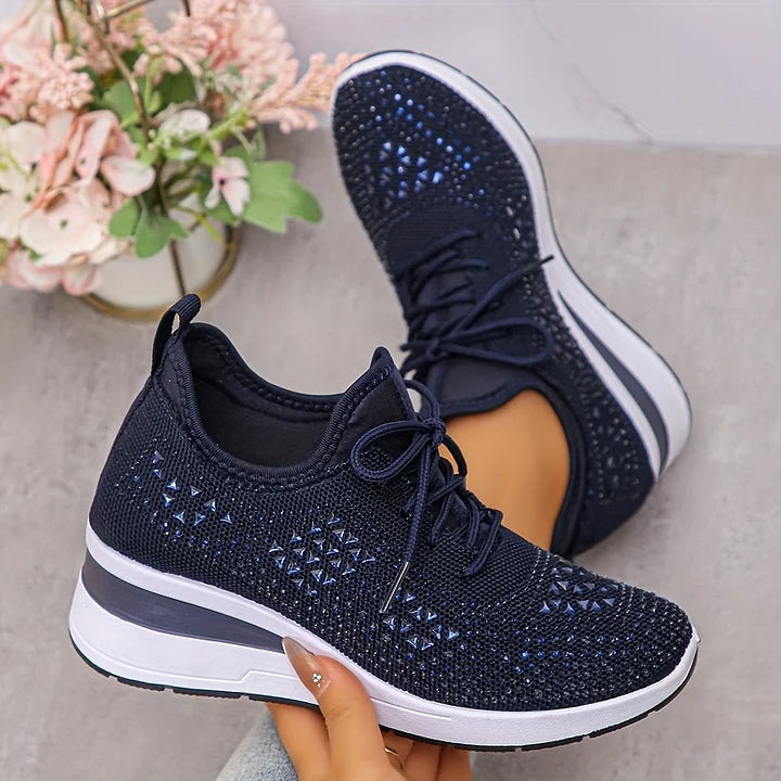 Floortje | Dames sneakers met sleehak - Marineblauw