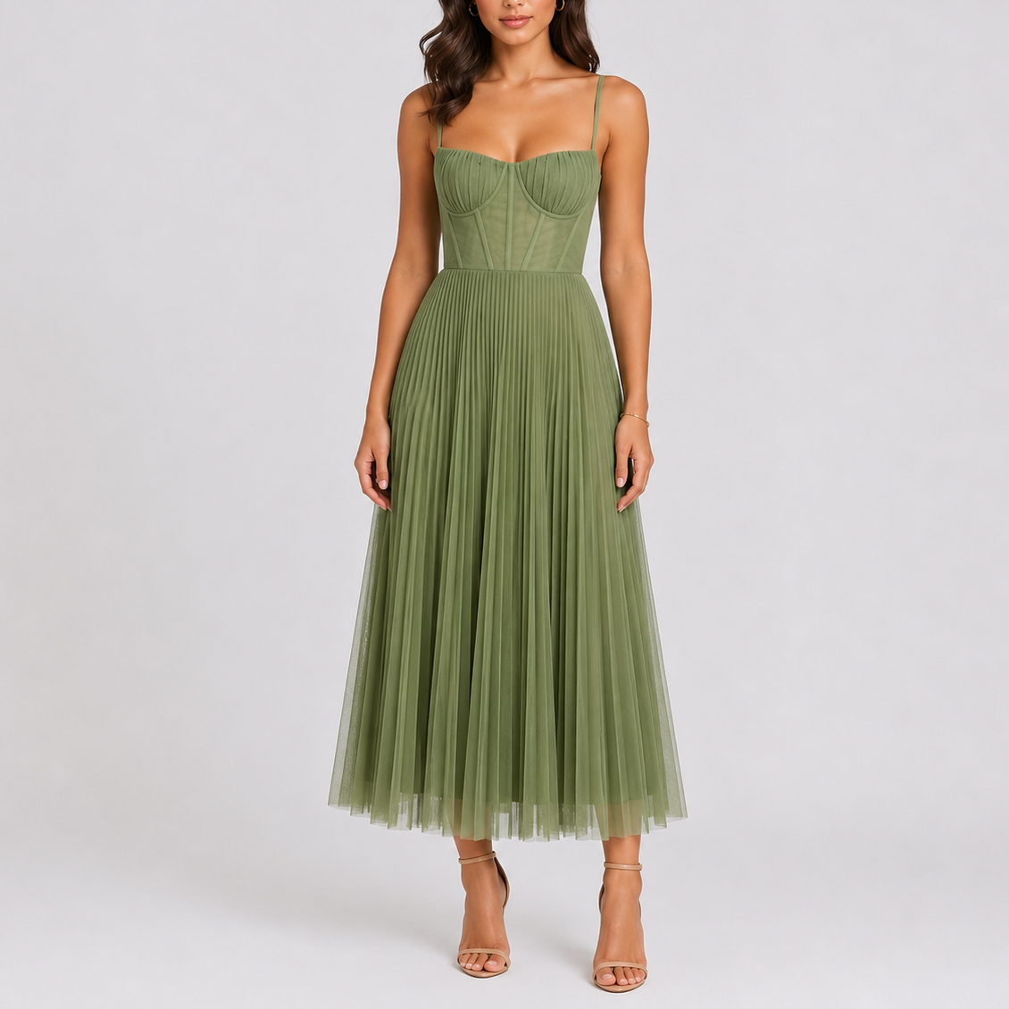 Floortje | Geplooide tule maxi-jurk voor dames - Groen