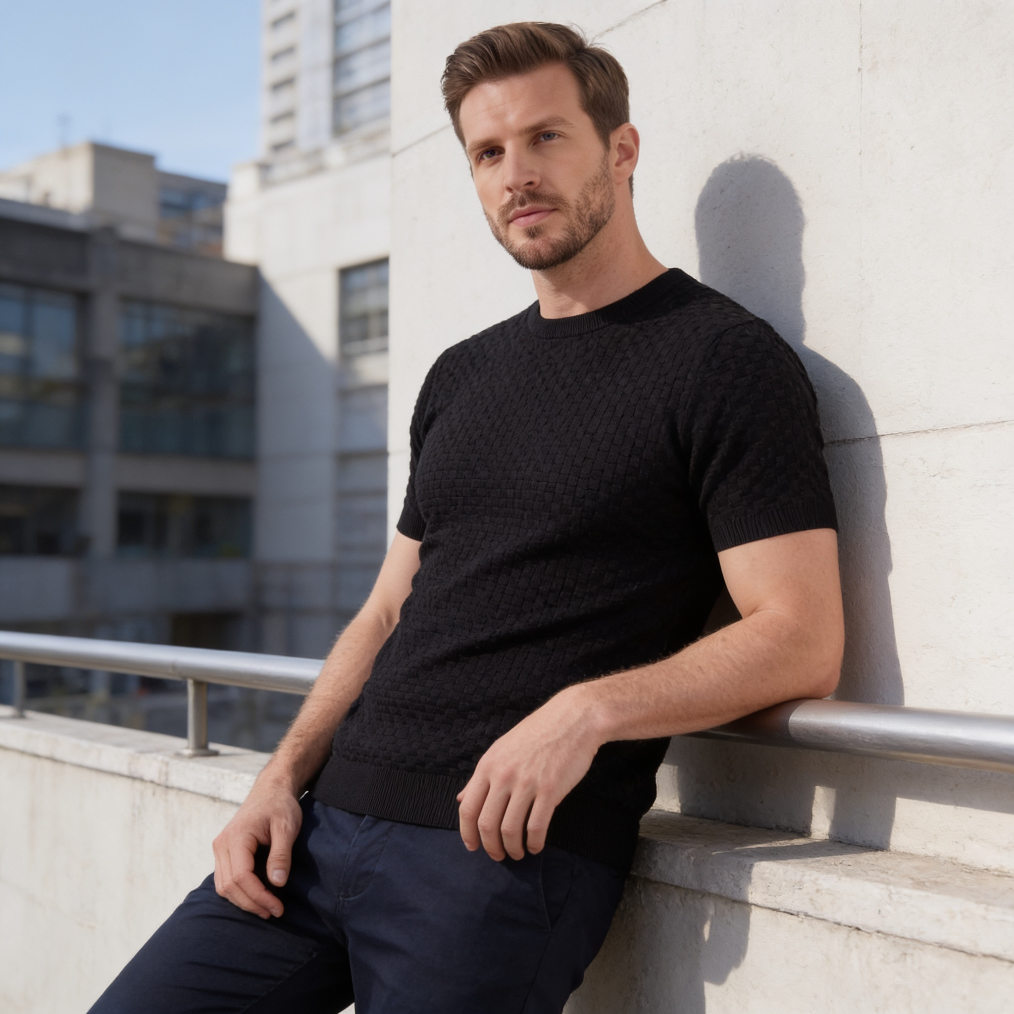 Floris | Gebreid t-shirt voor heren, korte mouw - view 14