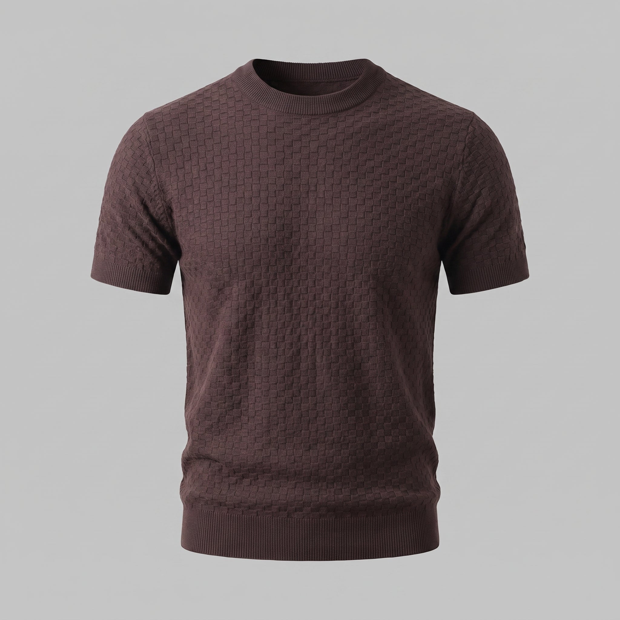 Floris | Gebreid t-shirt voor heren, korte mouw - Bruin
