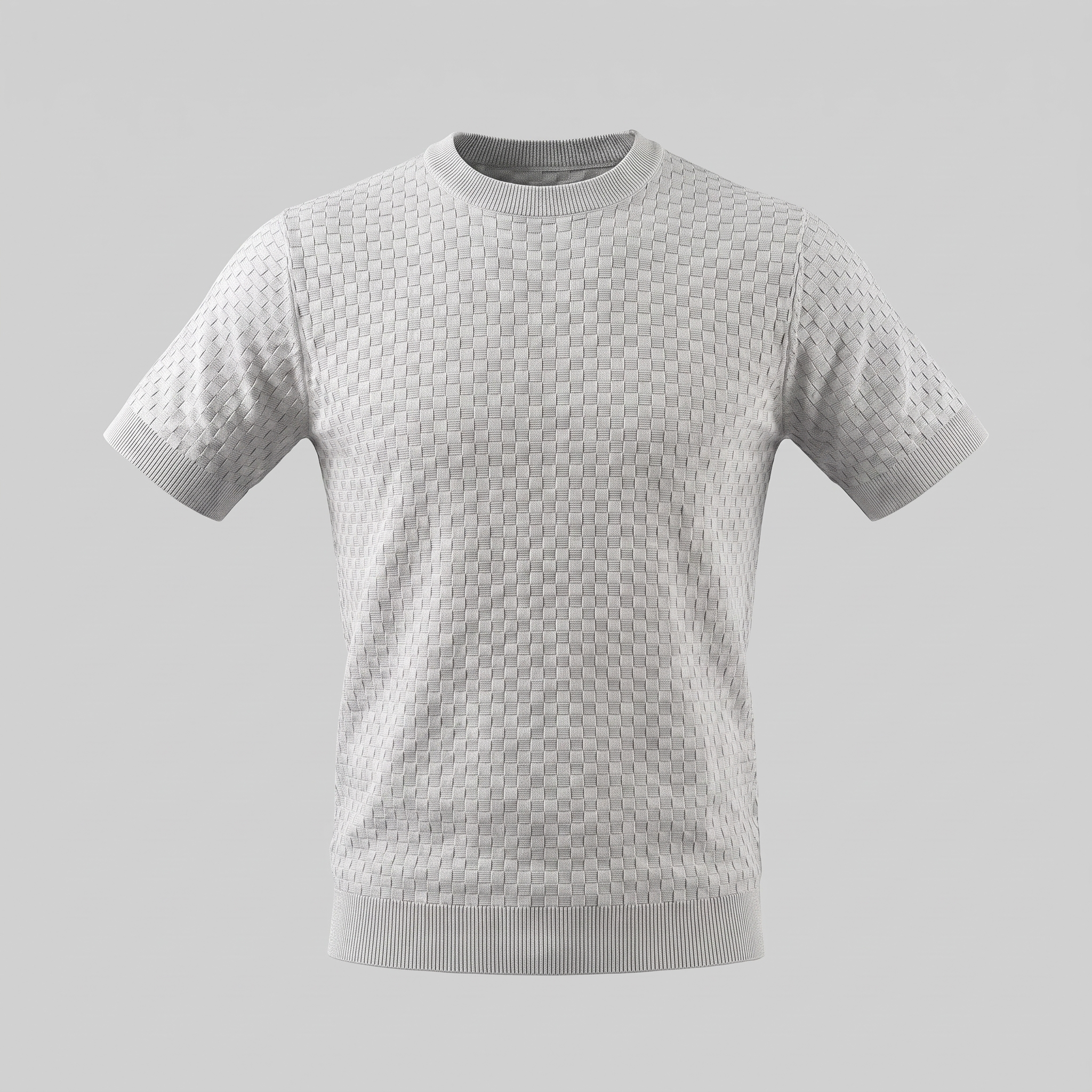 Floris | Gebreid t-shirt voor heren, korte mouw - Lichtgrijs