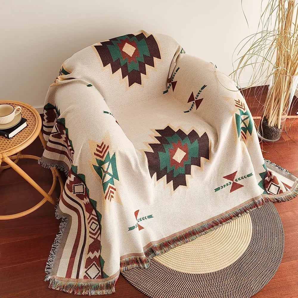 Frank | Oversized boho deken met franjes van katoenmix - Suiker