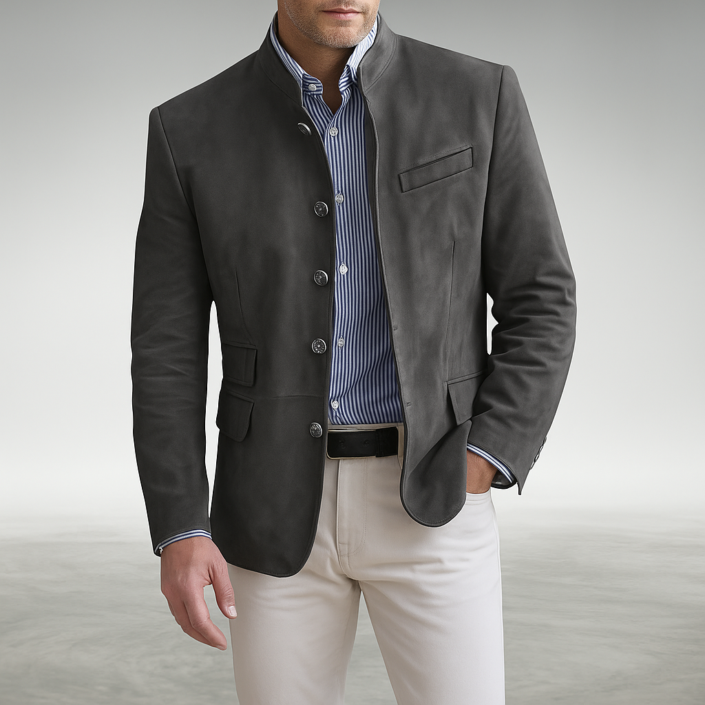 Frederik | Herenvest met knopen en opstaande kraag - Grijs