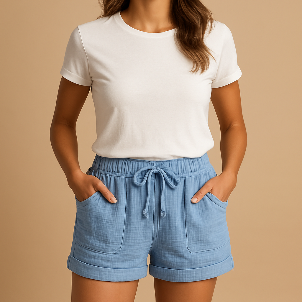 Frederique | Korte broek dames met elastische band - Blauw