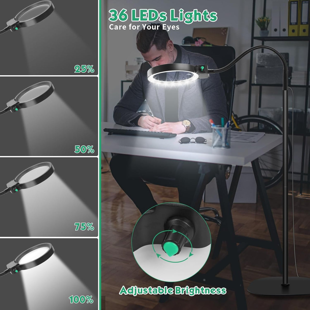 Freek | Vergrootglas met LED-verlichting op standaard - view 3