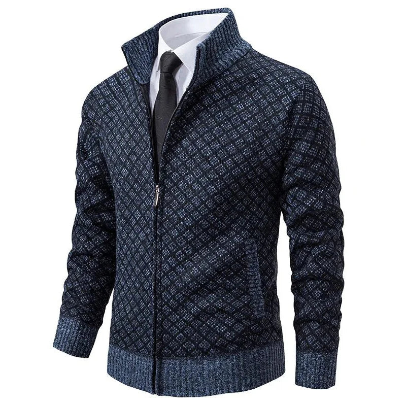 Frits | Gebreid herenvest met rits - Blauw