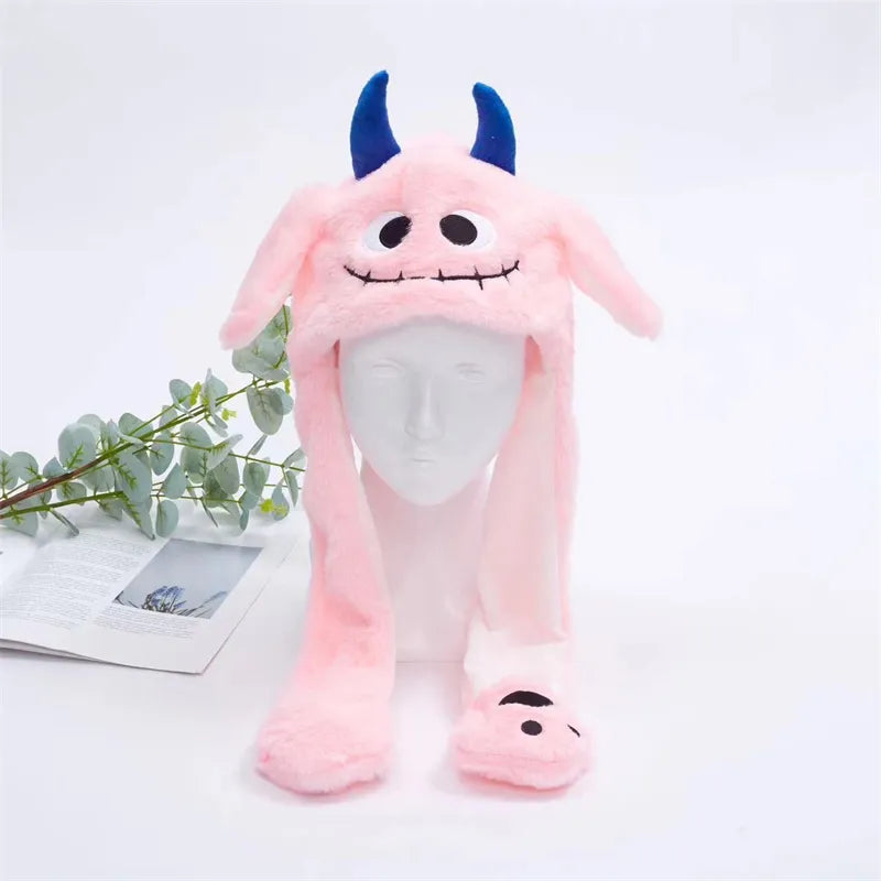 Geert | Pluche muts met bewegende oren - Halloween roze monster