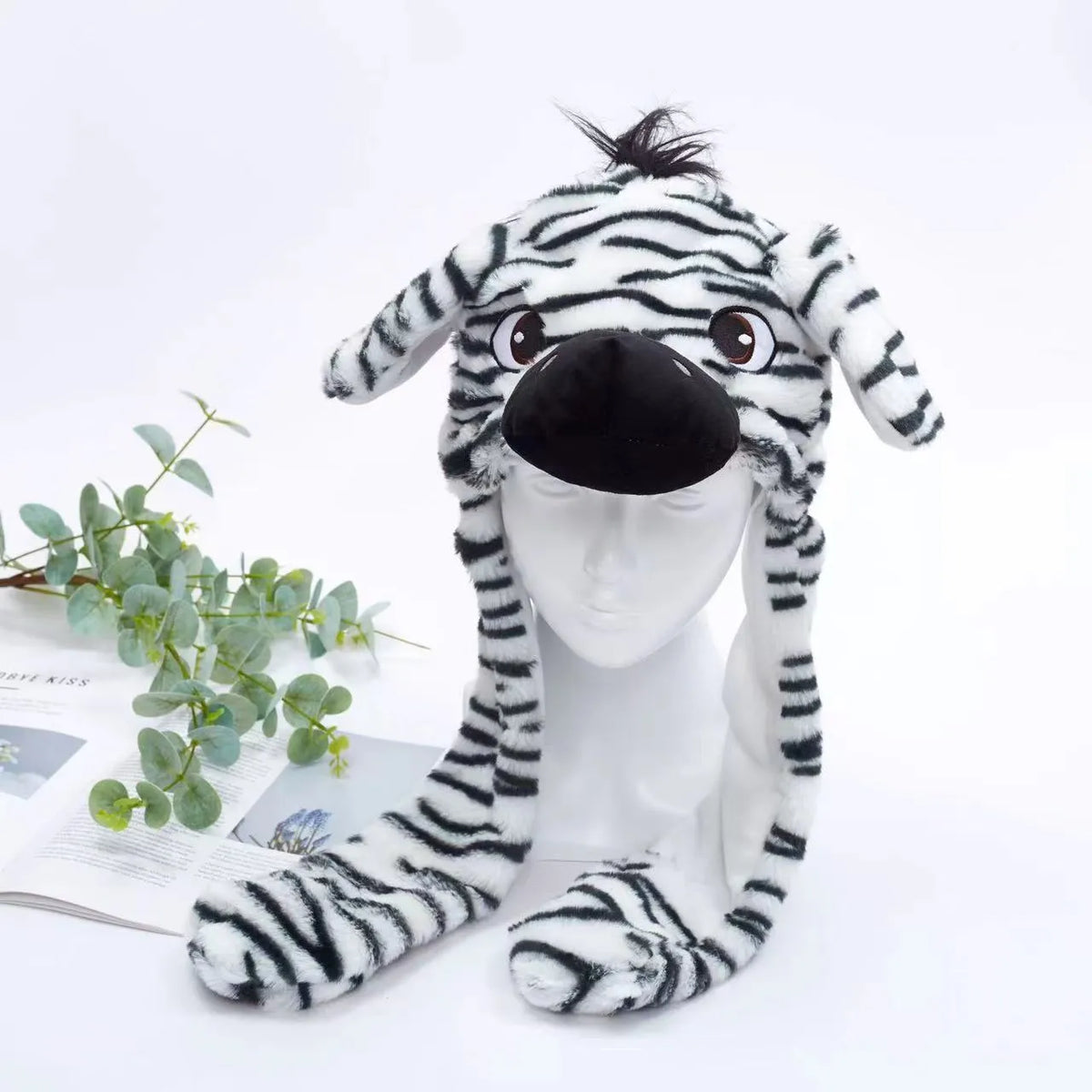 Geert | Pluche muts met bewegende oren - Zebra