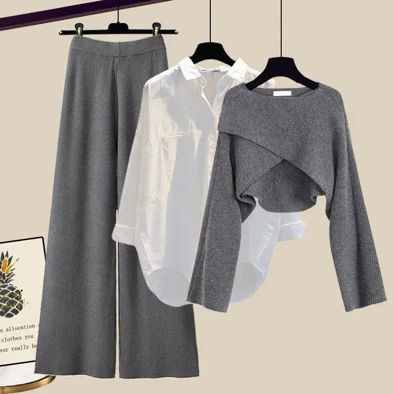 Geertje | Driedelige gebreide set voor dames - Grijs