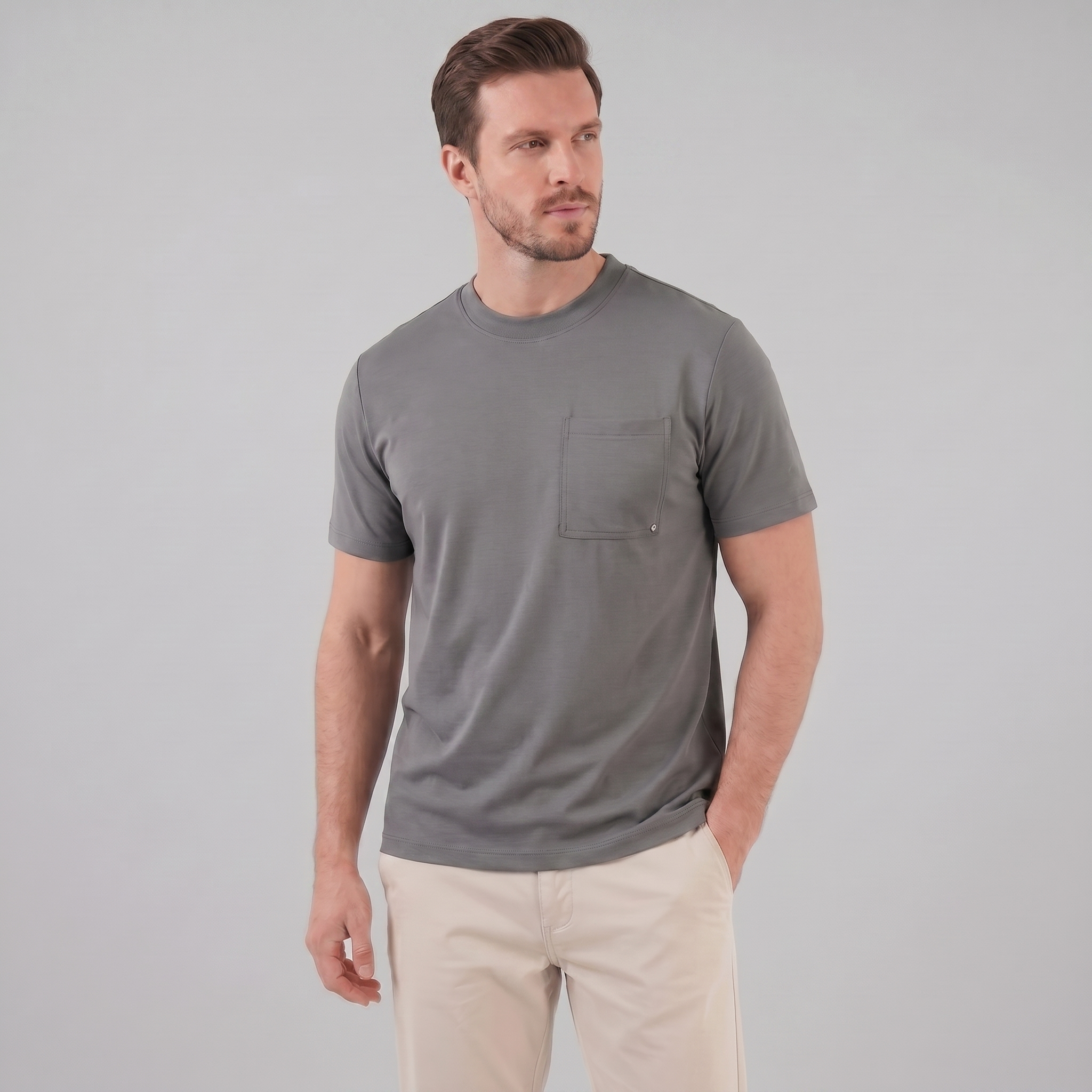 Gijs | T-shirt heren relaxed fit met borstzak - Donkergrijs