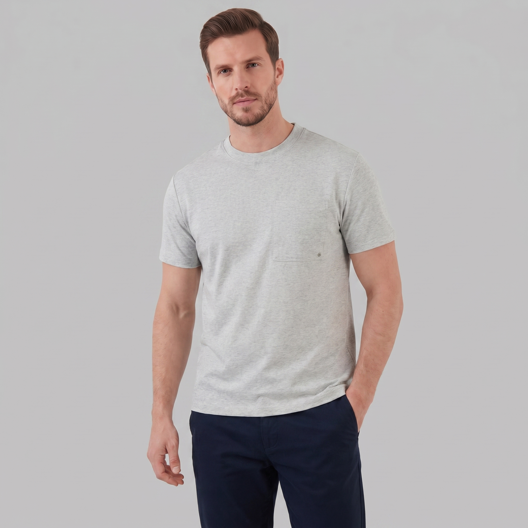 Gijs | T-shirt heren relaxed fit met borstzak - Lichtgrijs