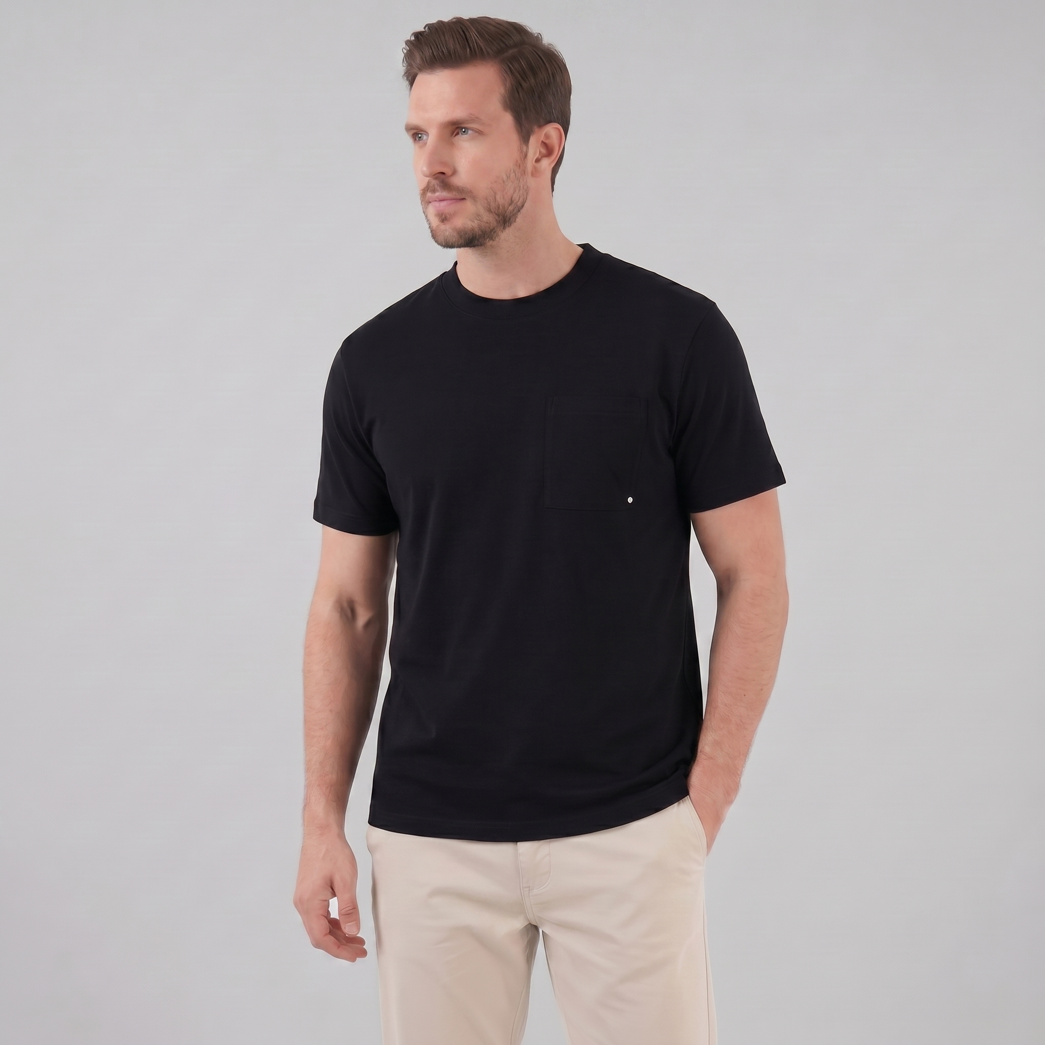 Gijs | T-shirt heren relaxed fit met borstzak - Zwart