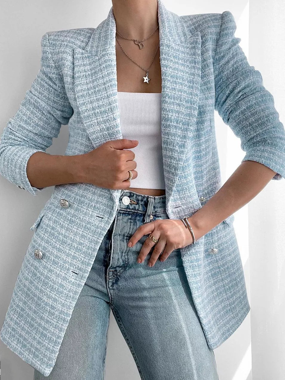 Livia - Stijlvolle Tweed Blazer Met Dubbele Knopen