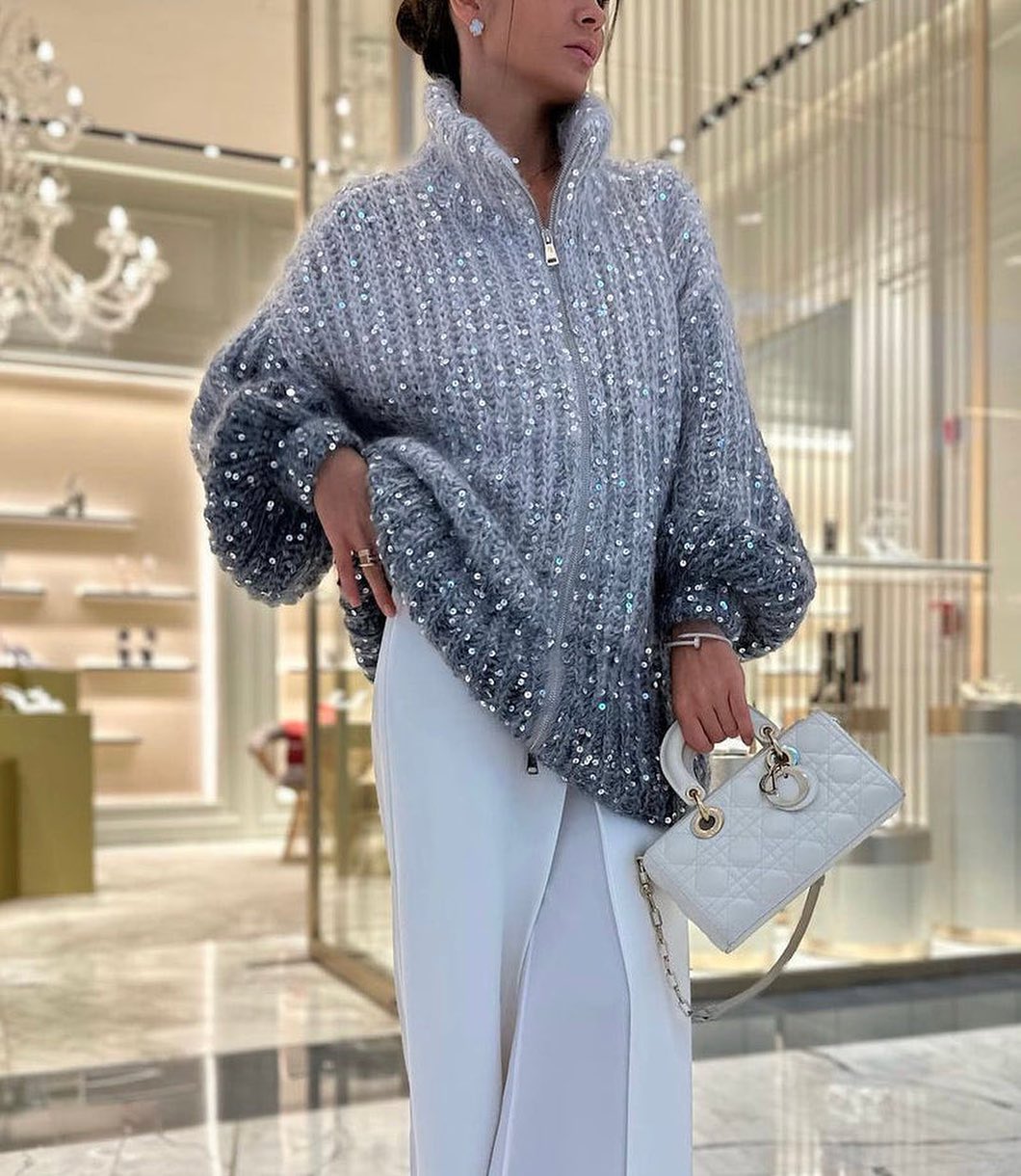 Alyssa - Comfortabel en Stijlvol Gebreid Vest met Rits en Glitters