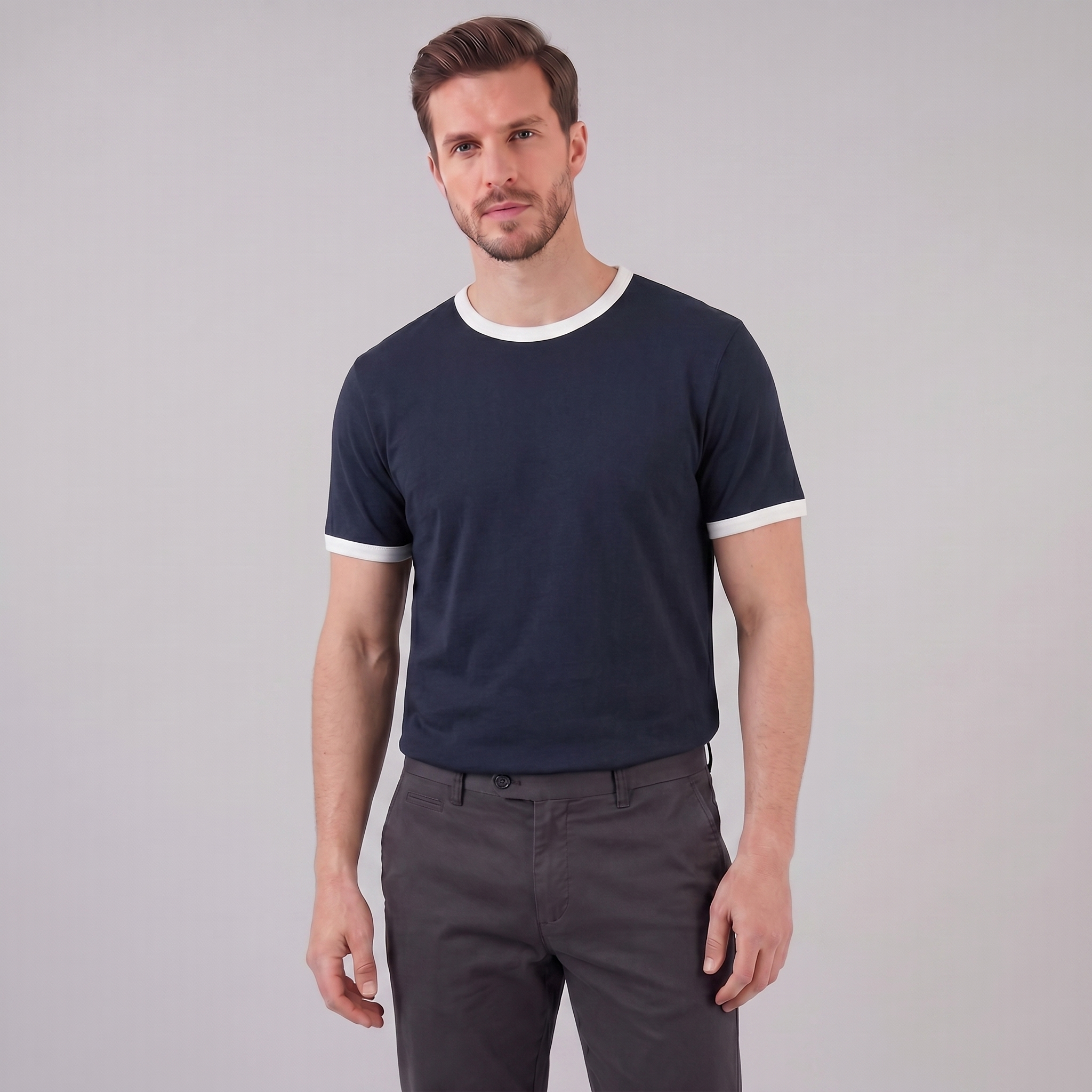 Guus | Heren t-shirt met contrastbies en ronde hals - view 3