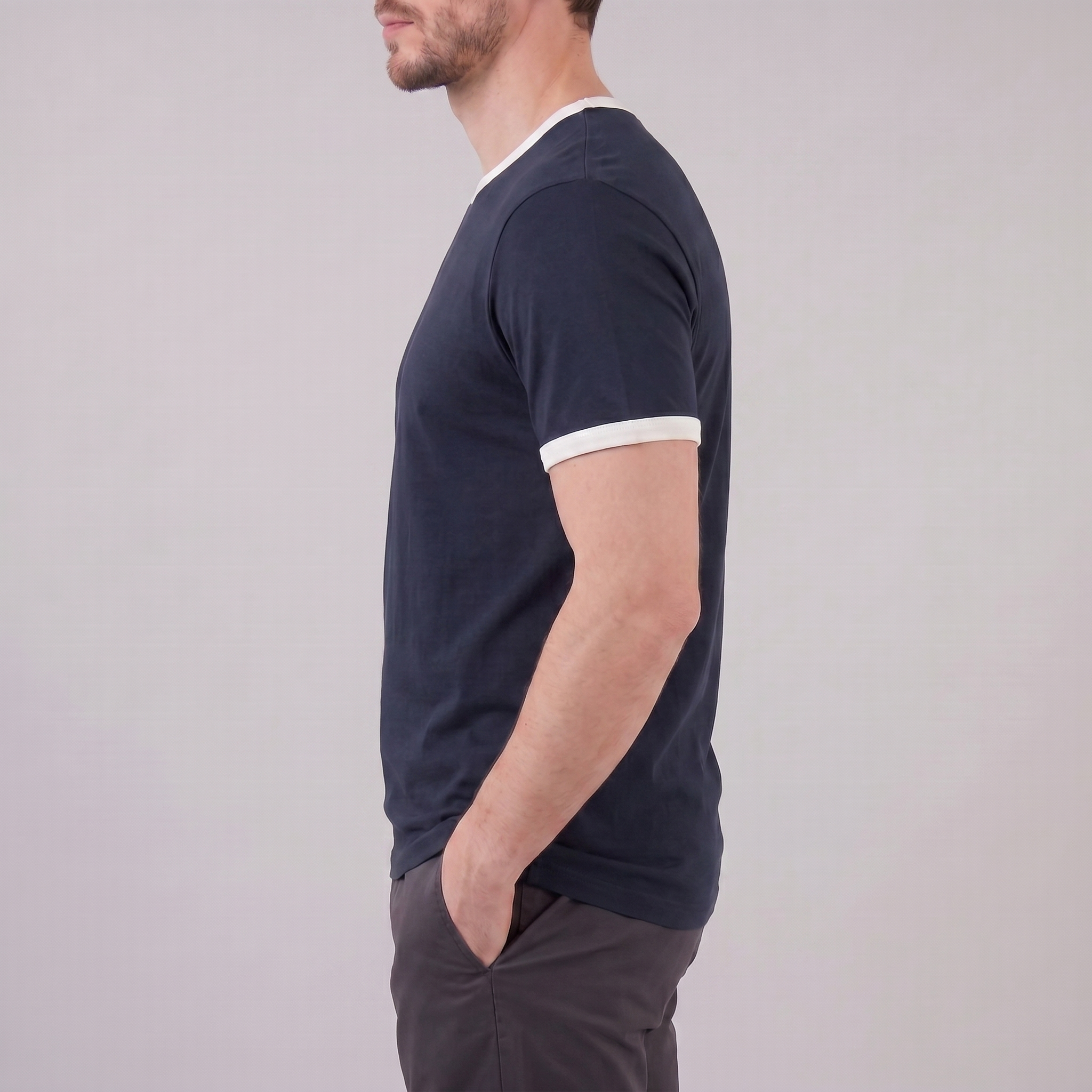 Guus | Heren t-shirt met contrastbies en ronde hals - view 4