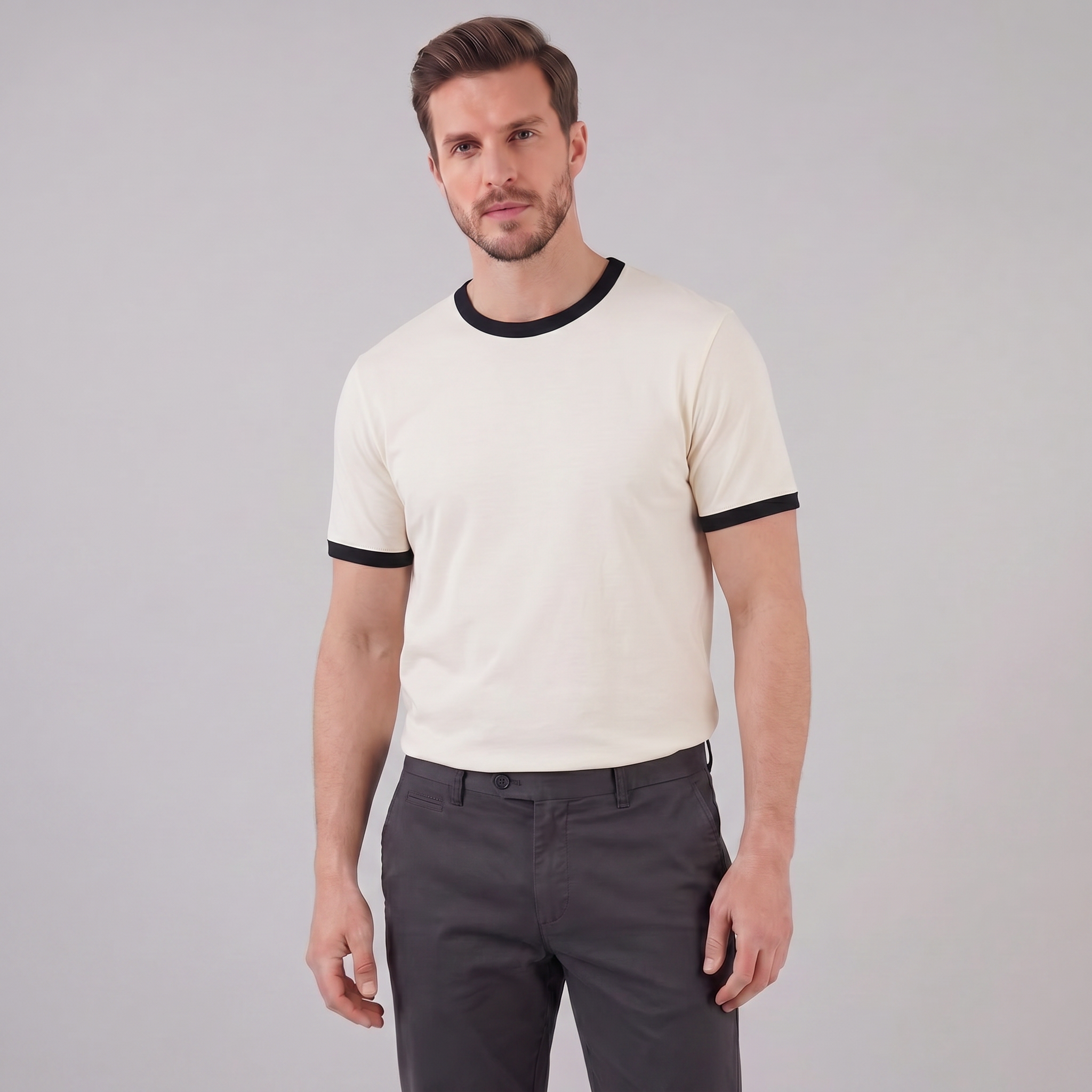 Guus | Heren t-shirt met contrastbies en ronde hals - view 7