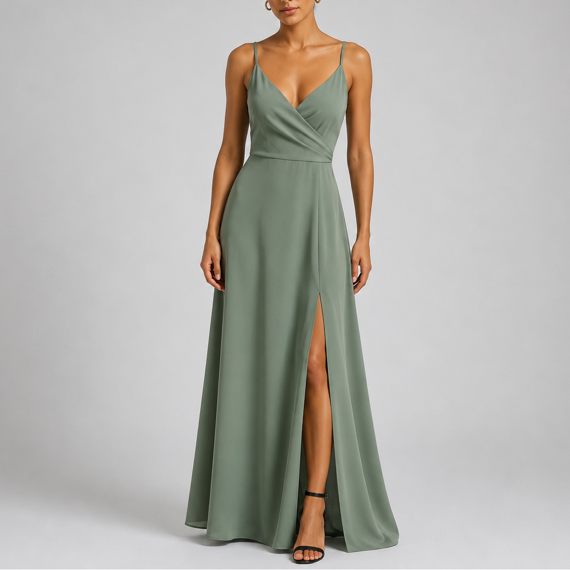 Hanna | Elegante galajurk met split - Groen
