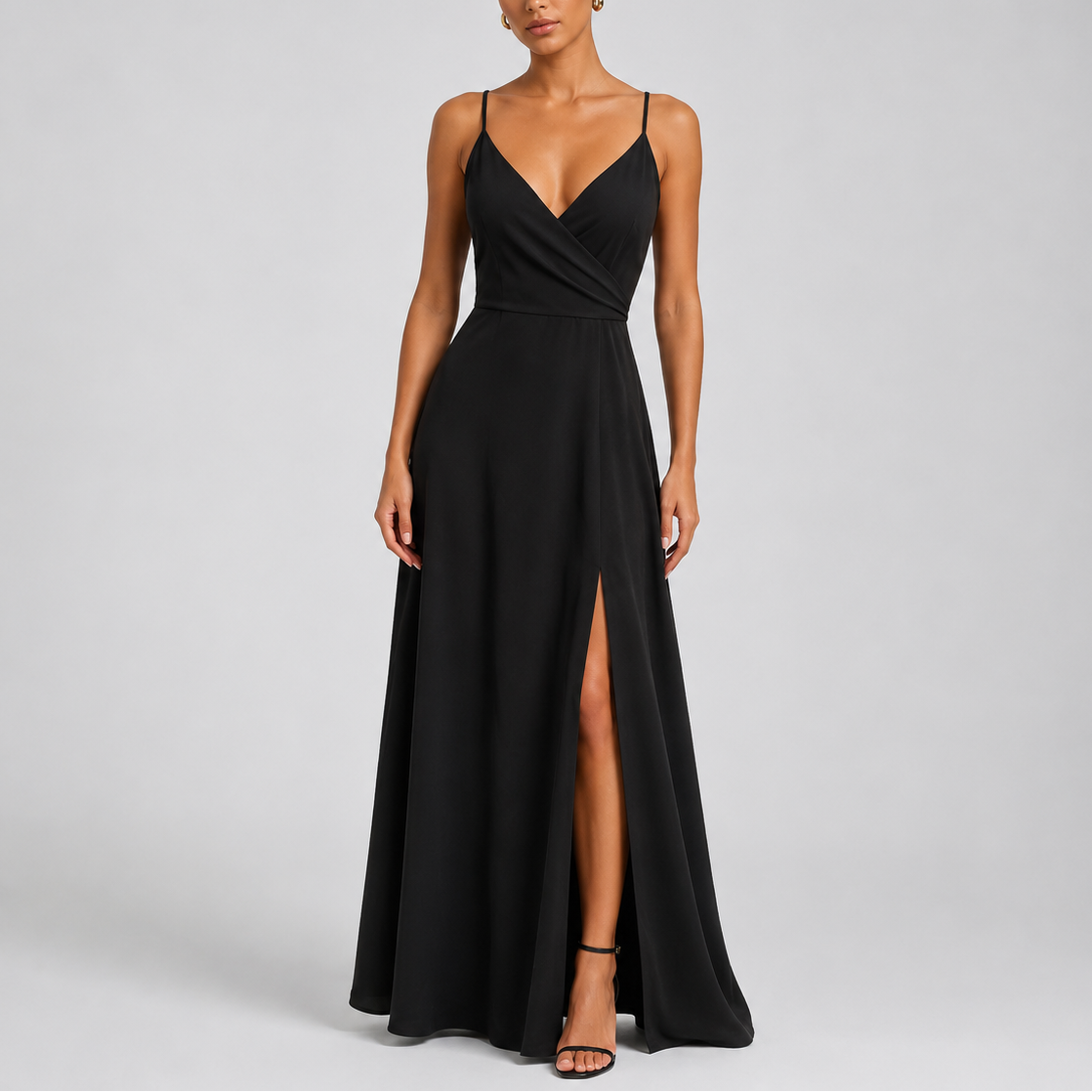Hanna | Elegante galajurk met split - Zwart