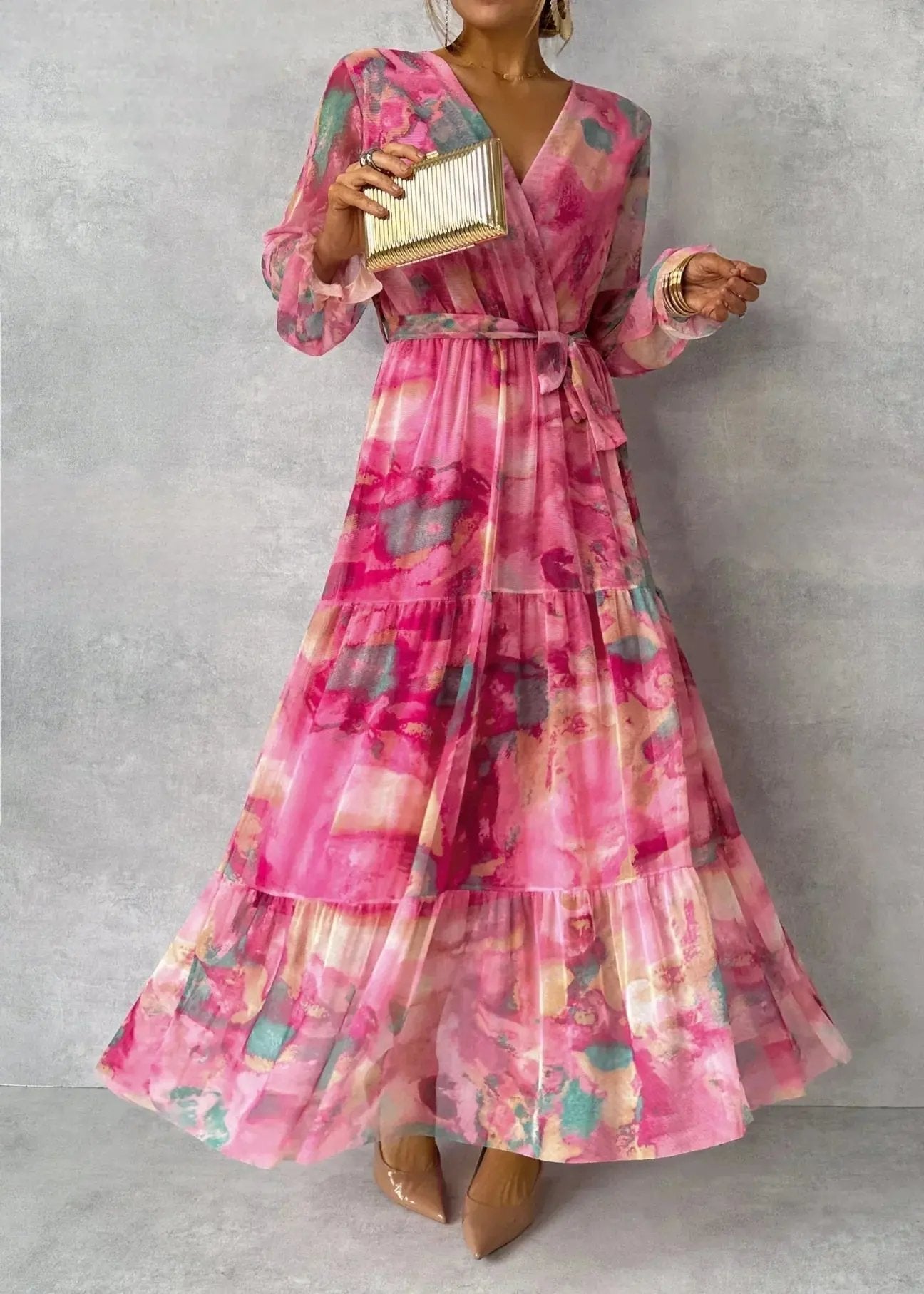 Hanna | Lange wikkeljurk met bloemenprint - view 2