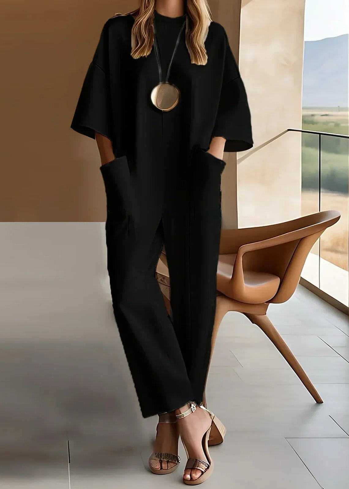 Hannah | Jumpsuit dames met korte mouw - Zwart