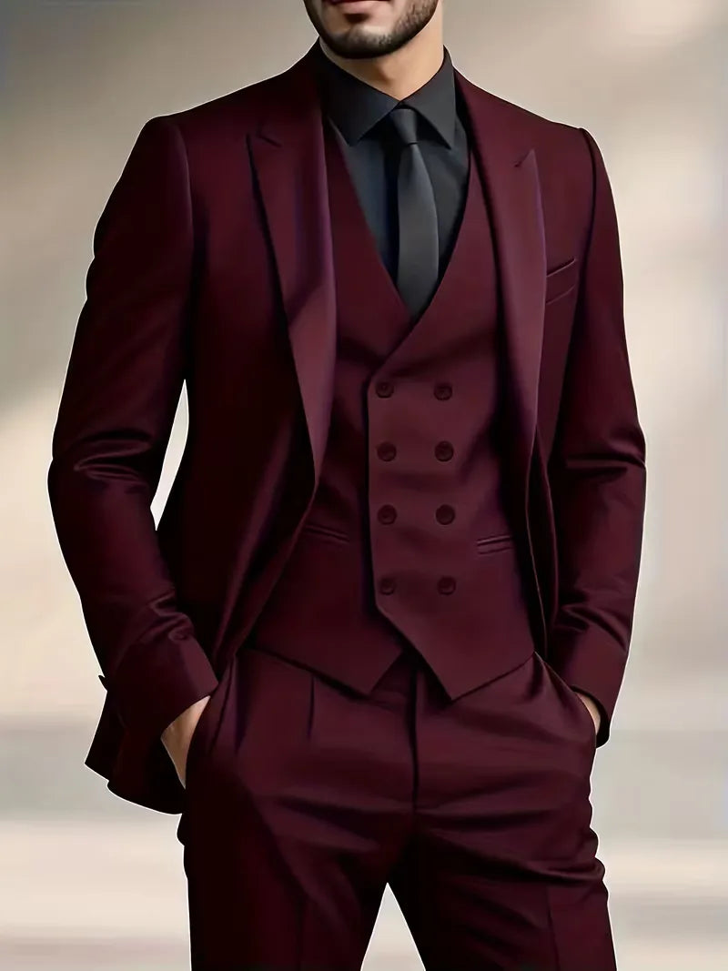 Harm | Driedelig pak voor heren met slim fit - Bordeaux