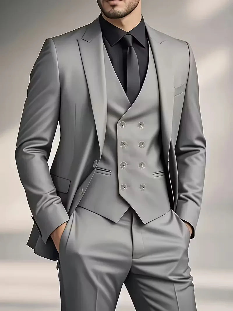 Harm | Driedelig pak voor heren met slim fit - Grijs