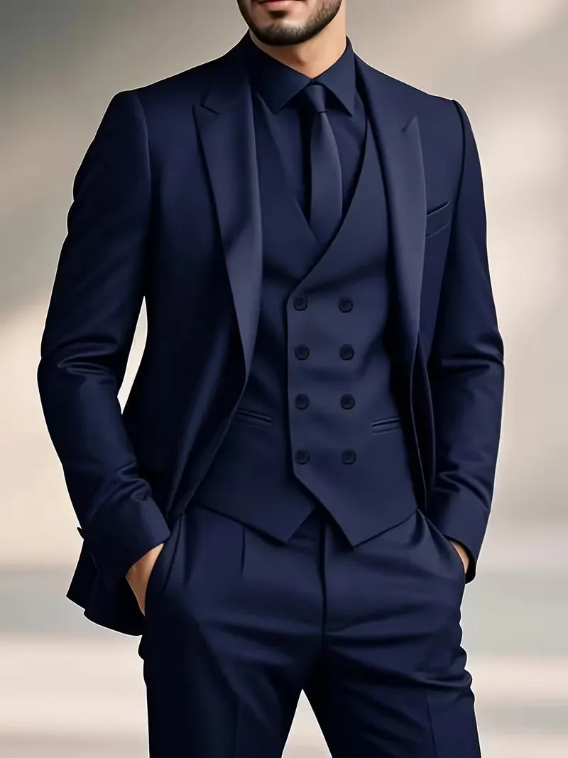 Harm | Driedelig pak voor heren met slim fit - Marineblauw