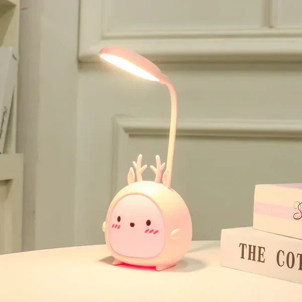 Harm | Kinderleeslamp met USB nachtlampje - Roze herten
