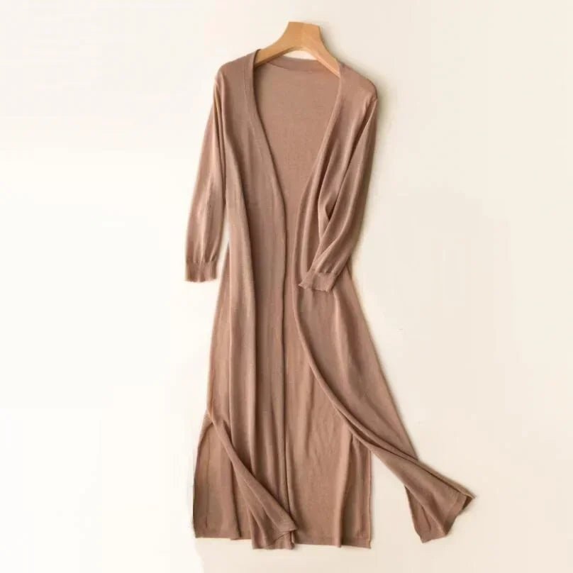Heleen | Licht lang vest voor dames - Khaki