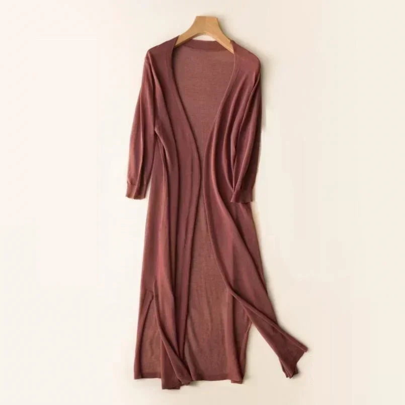 Heleen | Licht lang vest voor dames - Koffie