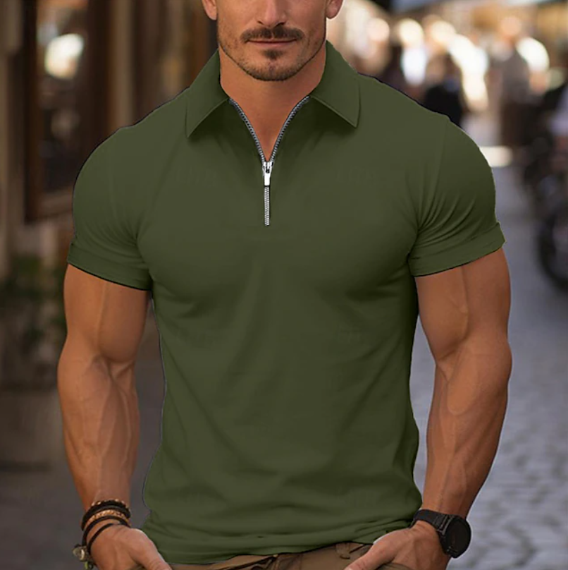 Herman | Poloshirt heren met rits en korte mouw - Groen