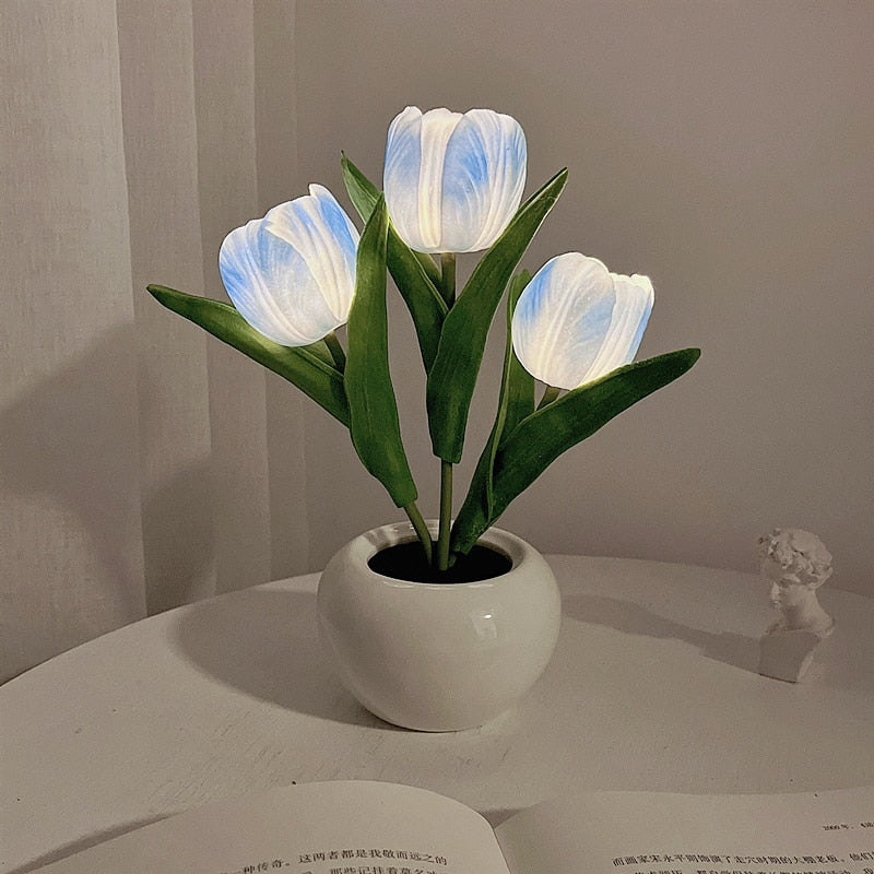 Hessel | LED tulpen nachtlamp met warm licht - 3 Blauwe