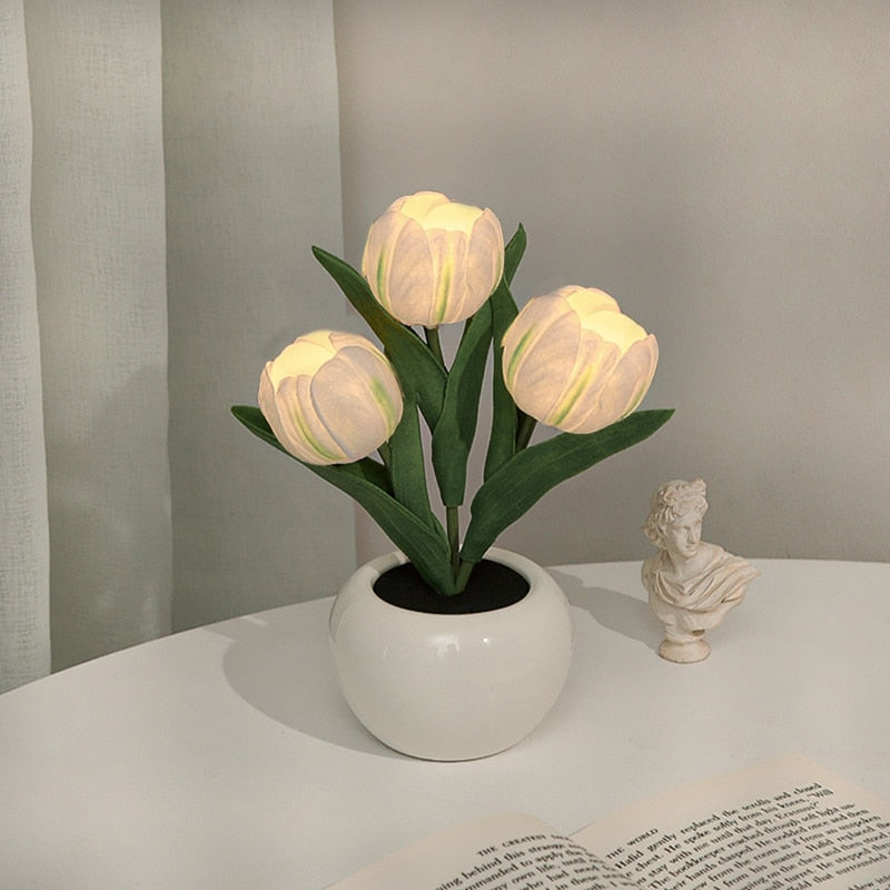 Hessel | LED tulpen nachtlamp met warm licht - 3 Witte