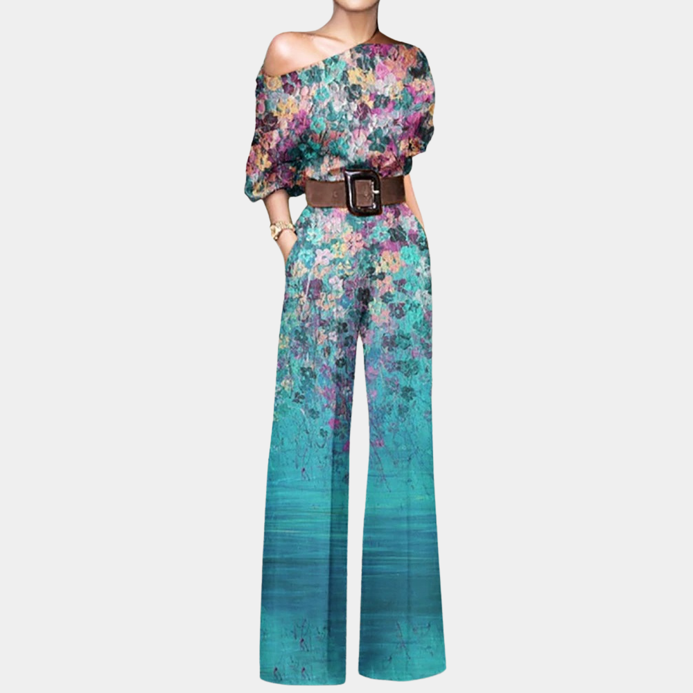 Hester | Jumpsuit dames met vlinderprint - Blauw