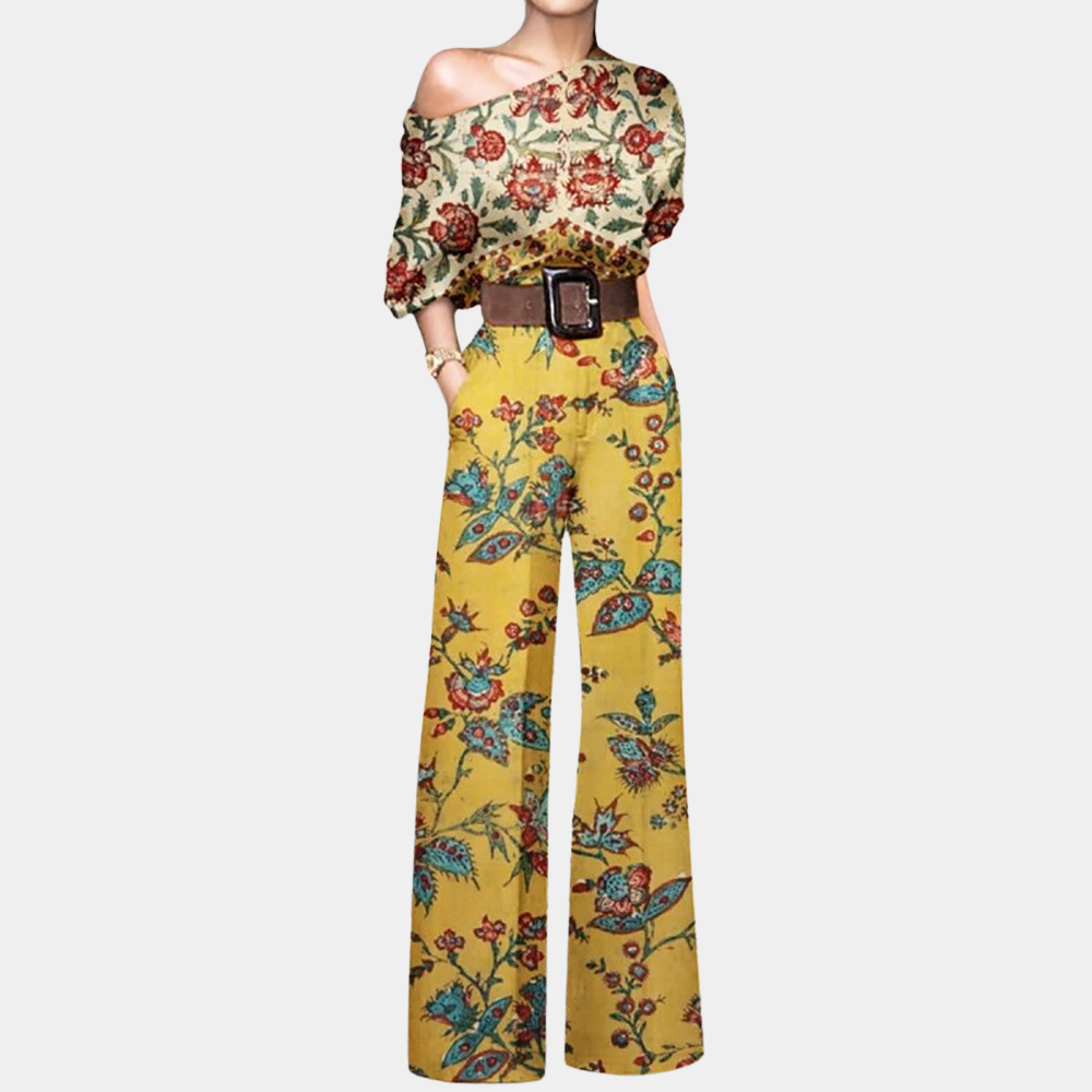 Hester | Jumpsuit dames met vlinderprint - Geel