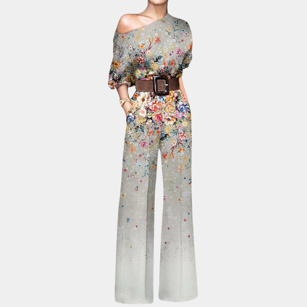 Hester | Jumpsuit dames met vlinderprint - Grijs