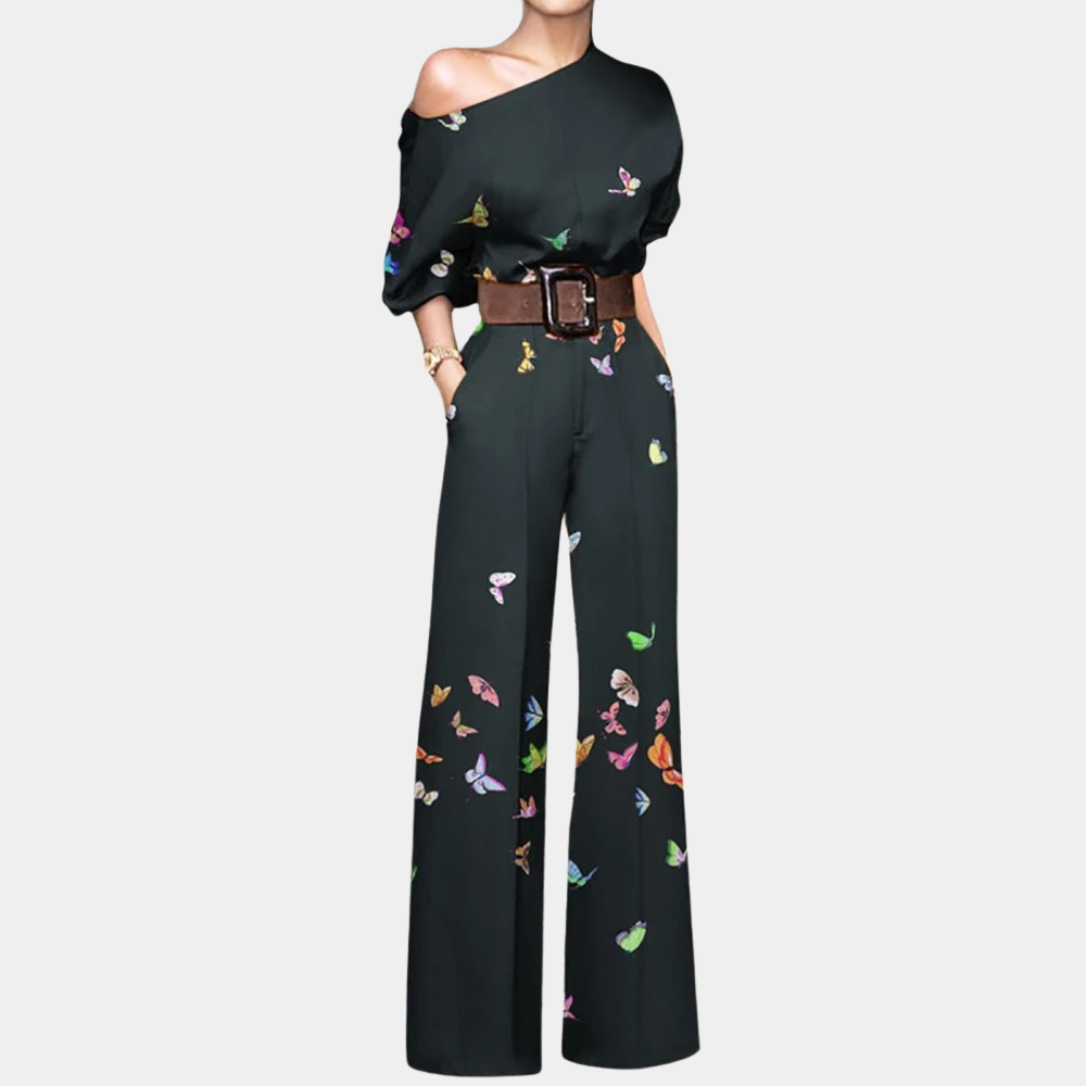 Hester | Jumpsuit dames met vlinderprint - Zwart