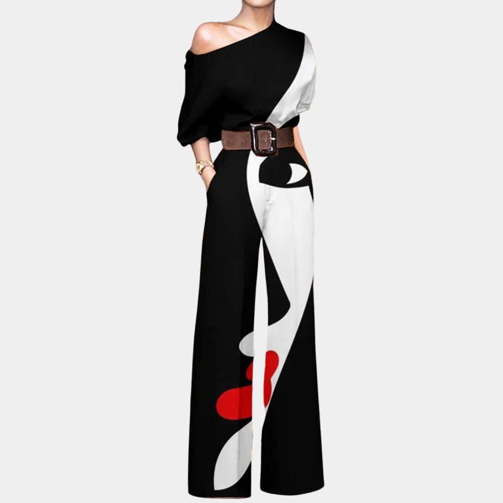 Hester | Jumpsuit dames met vlinderprint - Zwart wit