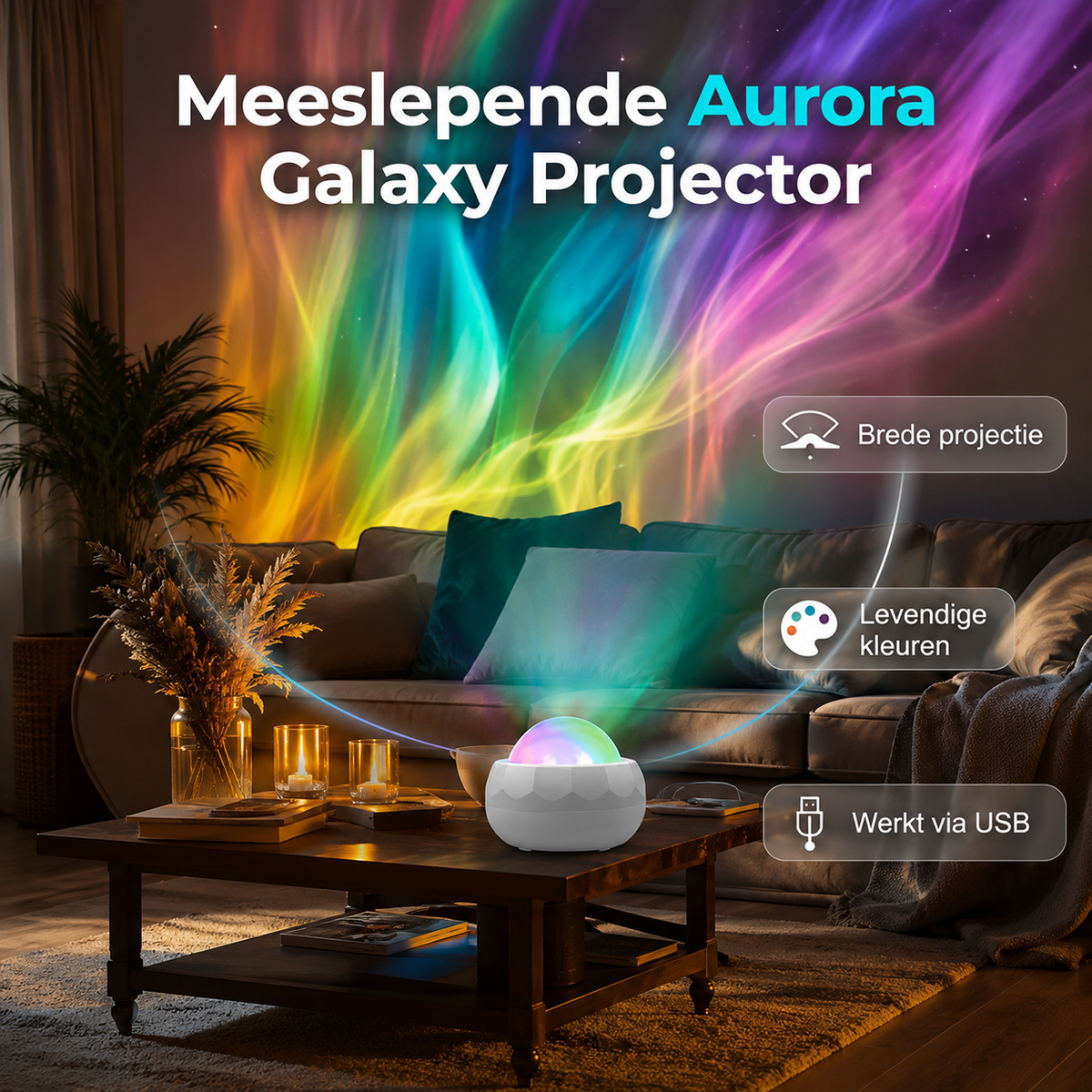 Hidde | Noorderlicht sterrenprojector met USB - Wit