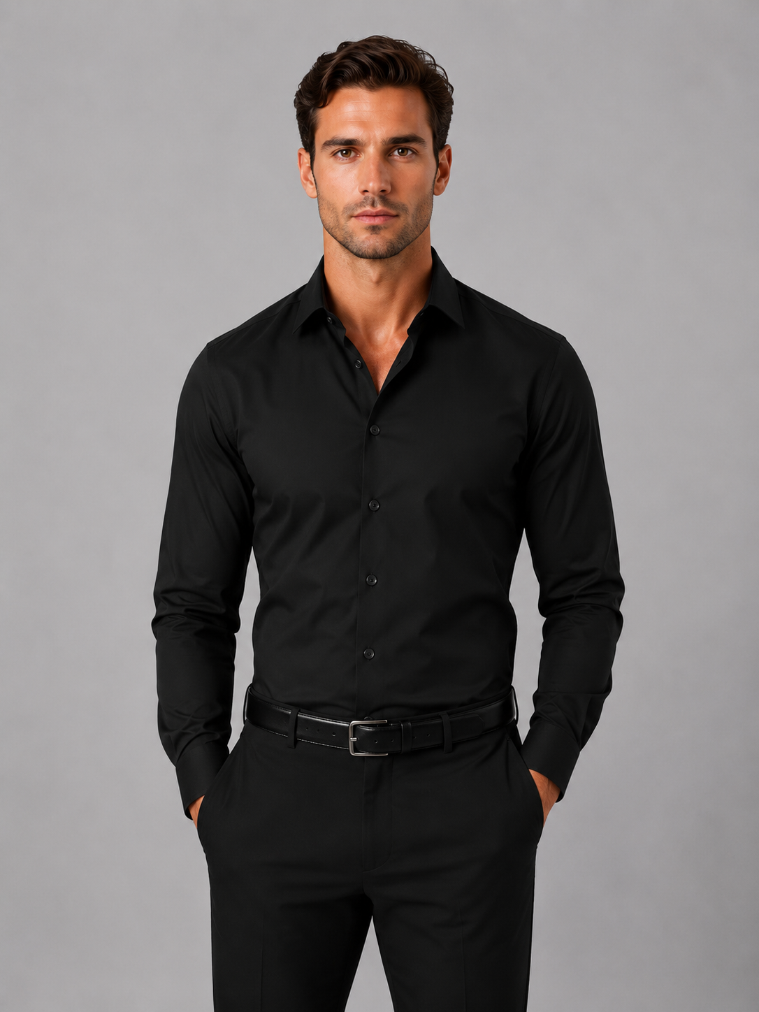 Huib | Slim fit overhemd voor heren met lange mouw - Zwart