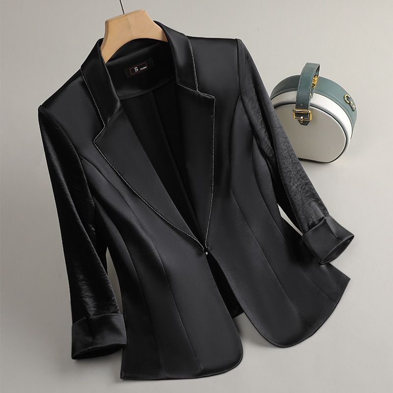 Ilse | Satijnen blazer voor dames - Middernacht Zwart
