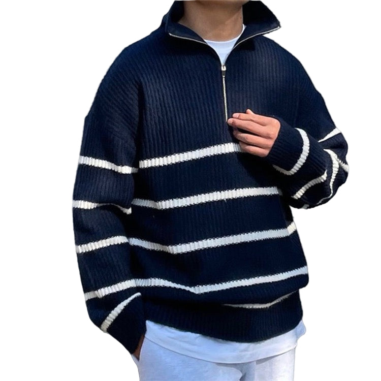 Navando | Gestreifter Strickpullover mit halbem Reißverschluss
